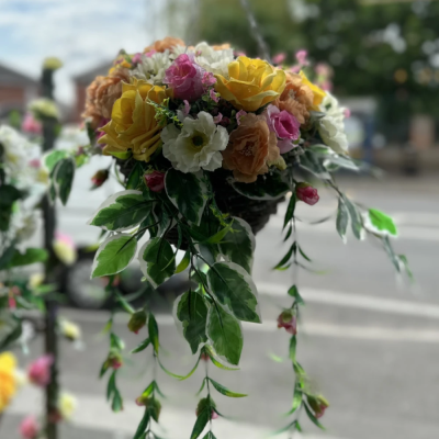 Artificial hanging basket - Why not have something different delivered .. we make hanging baskets to your choice of colours .. no looking after perfect for your summer garden ..