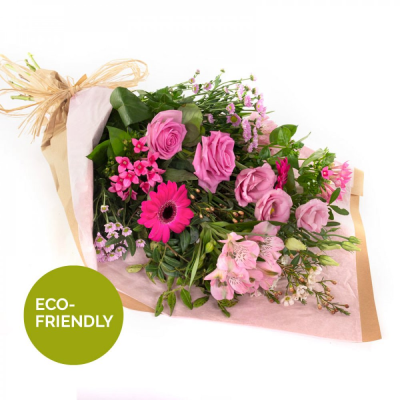 Raspberry Crush - A beautiful collection of flowers simply wrapped and ready to arrange.
